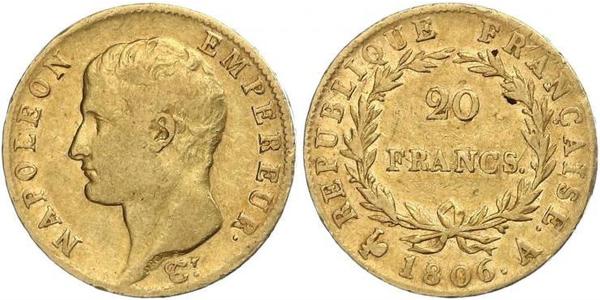20 Franc Primo Impero francese (1804-1814) Oro Napoleone Bonaparte(1769 - 1821)