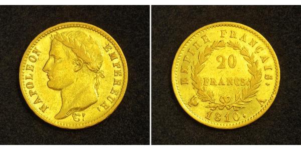 20 Franc Primo Impero francese (1804-1814) Oro Napoleone Bonaparte(1769 - 1821)