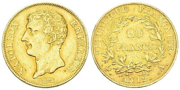 20 Franc Primo Impero francese (1804-1814) Oro Napoleone Bonaparte(1769 - 1821)