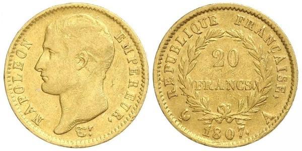 20 Franc Primo Impero francese (1804-1814) Oro Napoleone Bonaparte(1769 - 1821)