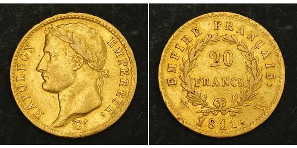 20 Franc Primo Impero francese (1804-1814) Oro Napoleone Bonaparte(1769 - 1821)