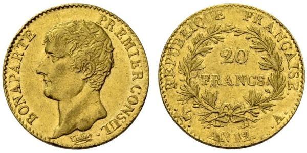 20 Franc Primo Impero francese (1804-1814) Oro Napoleone Bonaparte(1769 - 1821)