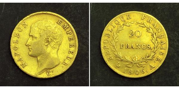 20 Franc Primo Impero francese (1804-1814) Oro Napoleone Bonaparte(1769 - 1821)