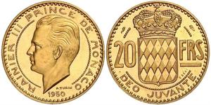 20 Franc Principato di Monaco Oro Ranieri III di Monaco