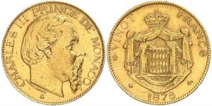 20 Franc Principato di Monaco Oro Carlo III di Monaco (1818-1889)