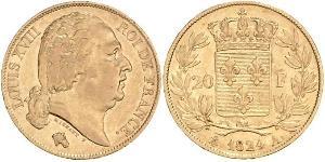 20 Franc Reino de Francia (1815-1830) Oro Luis XVIII de Francia (1755-1824)