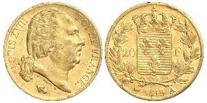 20 Franc Reino de Francia (1815-1830) Oro Luis XVIII de Francia (1755-1824)