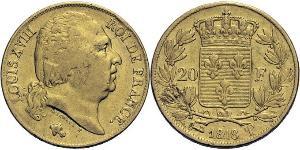 20 Franc Reino de Francia (1815-1830) Oro Luis XVIII de Francia (1755-1824)