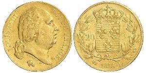 20 Franc Reino de Francia (1815-1830) Oro Luis XVIII de Francia (1755-1824)