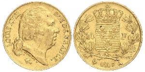 20 Franc Reino de Francia (1815-1830) Oro Luis XVIII de Francia (1755-1824)