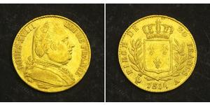 20 Franc Reino de Francia (1815-1830) Oro Luis XVIII de Francia (1755-1824)