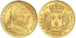 20 Franc Reino de Francia (1815-1830) Oro Luis XVIII de Francia (1755-1824)
