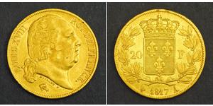 20 Franc Reino de Francia (1815-1830) Oro Luis XVIII de Francia (1755-1824)