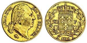 20 Franc Reino de Francia (1815-1830) Oro Luis XVIII de Francia (1755-1824)