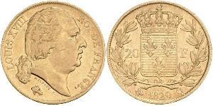 20 Franc Reino de Francia (1815-1830) Oro Luis XVIII de Francia (1755-1824)