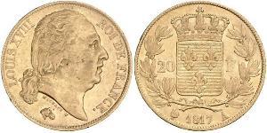 20 Franc Reino de Francia (1815-1830) Oro Luis XVIII de Francia (1755-1824)