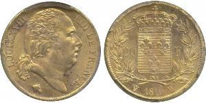 20 Franc Reino de Francia (1815-1830) Oro Luis XVIII de Francia (1755-1824)