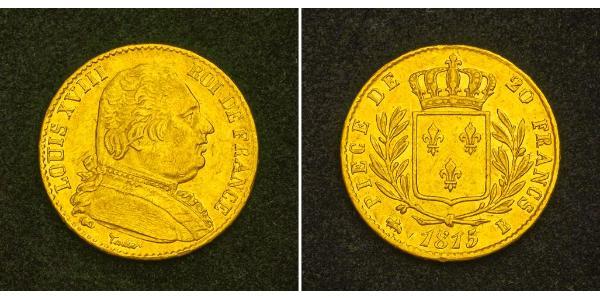 20 Franc Reino de Francia (1815-1830) Oro Luis XVIII de Francia (1755-1824)