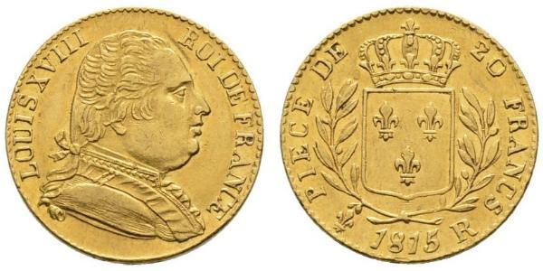 20 Franc Reino de Francia (1815-1830) Oro Luis XVIII de Francia (1755-1824)