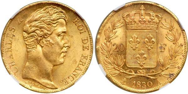20 Franc Reino de Francia (1815-1830) Oro Carlos X de Francia (1757-1836)