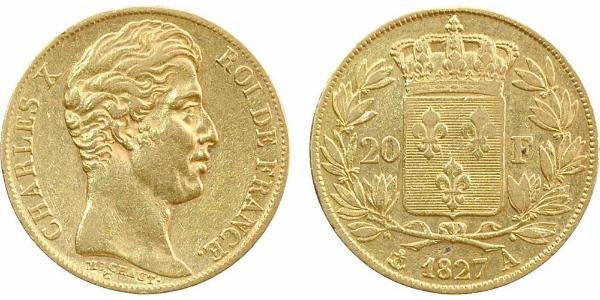 20 Franc Reino de Francia (1815-1830) Oro Carlos X de Francia (1757-1836)