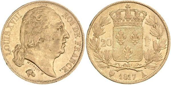 20 Franc Reino de Francia (1815-1830) Oro Luis XVIII de Francia (1755-1824)