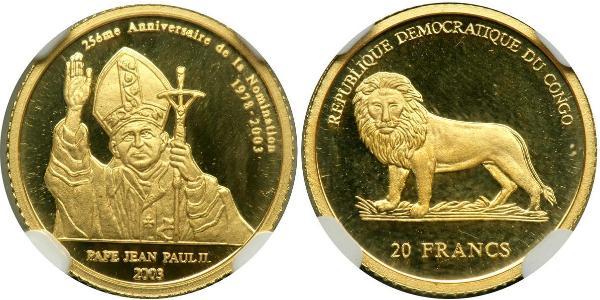 20 Franc República Democrática del Congo Oro Pope John Paul II (1920 - 2005)