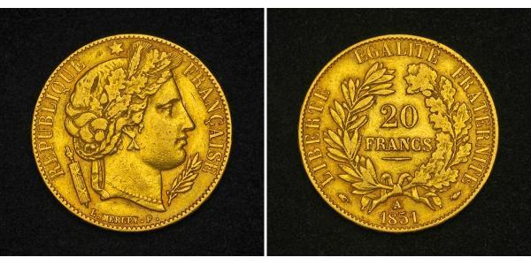 20 Franc Seconda Repubblica francese (1848-1852) Oro 