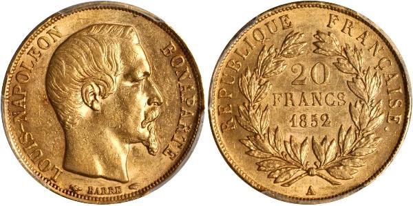 20 Franc Secondo Impero francese (1852-1870) Oro Napoleone III (1808-1873)