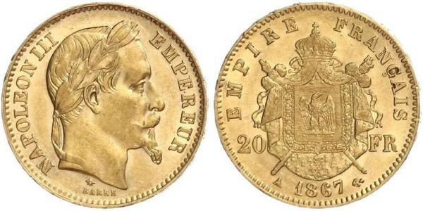 20 Franc Secondo Impero francese (1852-1870) Oro Napoleone III (1808-1873)