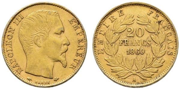 20 Franc Secondo Impero francese (1852-1870) Oro Napoleone III (1808-1873)