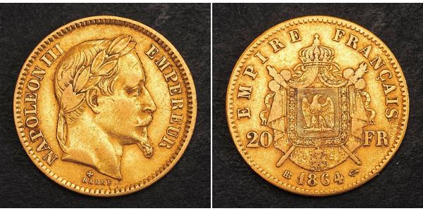 20 Franc Secondo Impero francese (1852-1870) Oro Napoleone III (1808-1873)