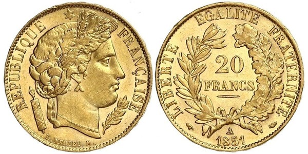 20 Franc Segunda República Francesa (1848-1852) Oro 