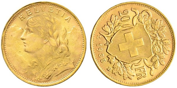 20 Franc Suiza Oro 