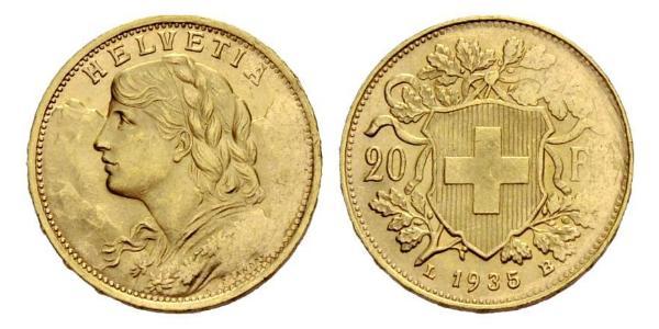 20 Franc Suiza Oro 