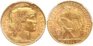 20 Franc Tercera República Francesa (1870-1940)  Oro 