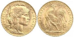 20 Franc Tercera República Francesa (1870-1940)  Oro 