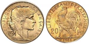 20 Franc Tercera República Francesa (1870-1940)  Oro 