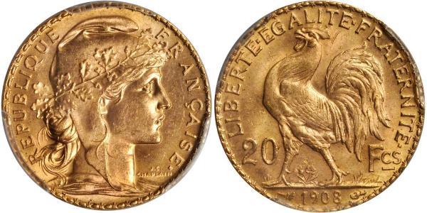 20 Franc Tercera República Francesa (1870-1940)  Oro 