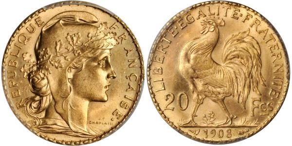 20 Franc Tercera República Francesa (1870-1940)  Oro 