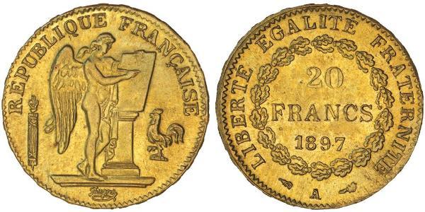 20 Franc Tercera República Francesa (1870-1940)  Oro 