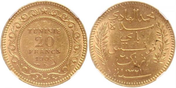 20 Franc Túnez Oro 