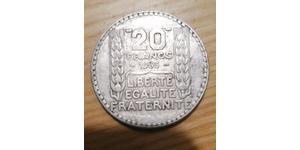 20 Franc Tercera República Francesa (1870-1940)  Plata 