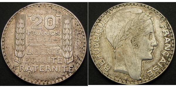 20 Franc Tercera República Francesa (1870-1940)  Plata 