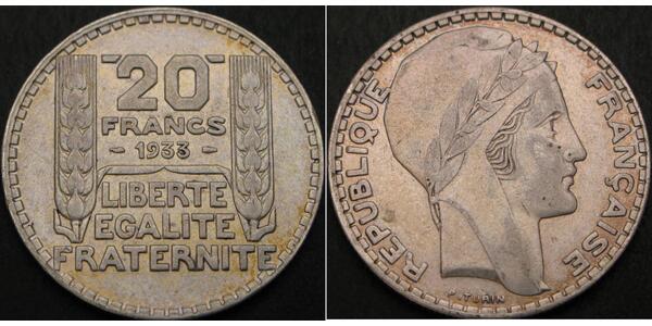 20 Franc Tercera República Francesa (1870-1940)  Plata 