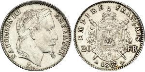 20 Franc Secondo Impero francese (1852-1870) Platino Napoleone III (1808-1873)