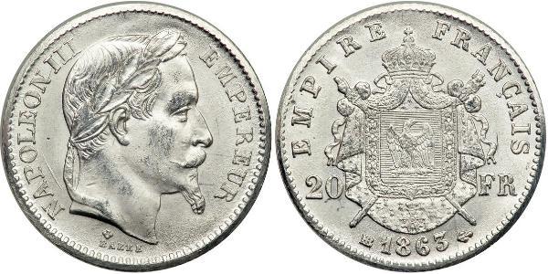 20 Franc Secondo Impero francese (1852-1870) Platino Napoleone III (1808-1873)