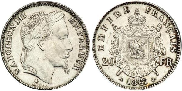 20 Franc Segundo Imperio francés (1852-1870) Platino Napoleon III (1808-1873)