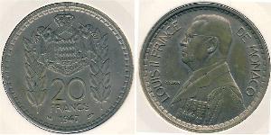 20 Franc Principato di Monaco Rame/Nichel Luigi II di Monaco (1870-1949)