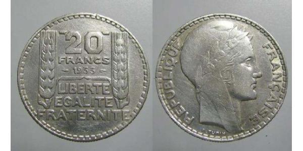 20 Franc French Third Republic (1870-1940)  Silver 